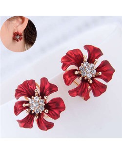Rhinestone Prosperous Flower Glistening Style Women Fashion Statement Earrings