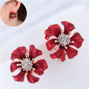 Rhinestone Prosperous Flower Glistening Style Women Fashion Statement Earrings
