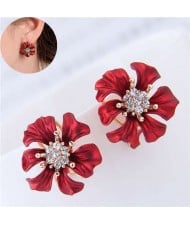 Rhinestone Prosperous Flower Glistening Style Women Fashion Statement Earrings