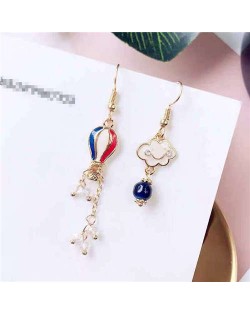 Korean Fashion Oil-spot Glazed Cloud and Balloon Asymmetric Design Dangling Women Earrings