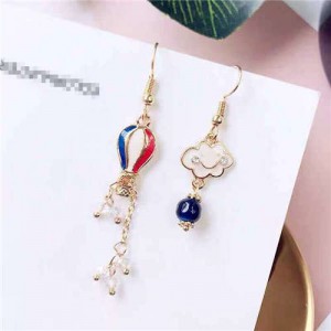 Korean Fashion Oil-spot Glazed Cloud and Balloon Asymmetric Design Dangling Women Earrings