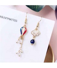 Korean Fashion Oil-spot Glazed Cloud and Balloon Asymmetric Design Dangling Women Earrings