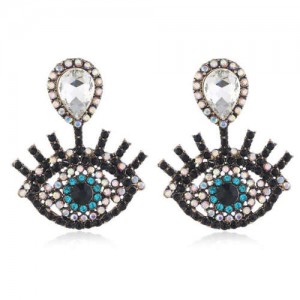 Vintage Design Rhinestone Eye Shape Design Women Fashion Statement Earrings