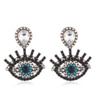 Vintage Design Rhinestone Eye Shape Design Women Fashion Statement Earrings