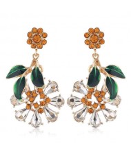 Vintage Fashion Flower and Leaves Design Rhinestone Women Costume Earrings