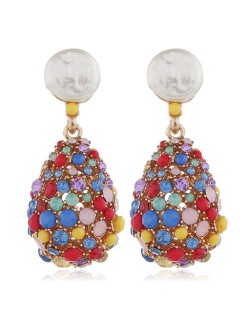 Colorful Gems and Rhinestone Vintage Waterdrop Design Women Alloy Fashion Earrings