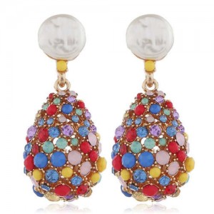Colorful Gems and Rhinestone Vintage Waterdrop Design Women Alloy Fashion Earrings