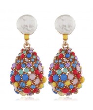 Colorful Gems and Rhinestone Vintage Waterdrop Design Women Alloy Fashion Earrings