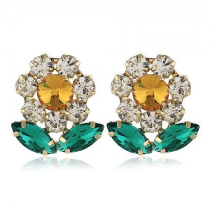 Rhinestone Embellished Acrylic Cute Flower Women Earrings