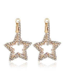 Rhinestone Hollow Star High Fashion Women Alloy Earrings - White