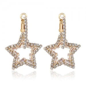 Rhinestone Hollow Star High Fashion Women Alloy Earrings - White