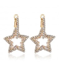 Rhinestone Hollow Star High Fashion Women Alloy Earrings - White
