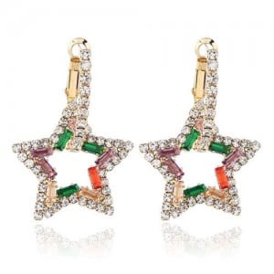 Rhinestone Hollow Star High Fashion Women Alloy Earrings - Multicolor