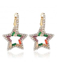 Rhinestone Hollow Star High Fashion Women Alloy Earrings - Multicolor