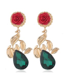 Vintage Rose Floral Design Gem Fashion Women Statement Earrings