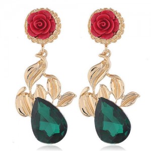 Vintage Rose Floral Design Gem Fashion Women Statement Earrings
