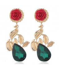 Vintage Rose Floral Design Gem Fashion Women Statement Earrings