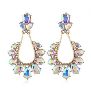 Rhinestone Vintage Waterdrops Design High Fashion Women Alloy Earrings - White