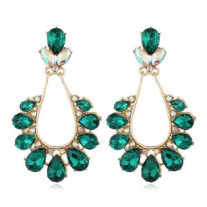 Rhinestone Vintage Waterdrops Design High Fashion Women Alloy Earrings - Green