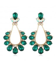 Rhinestone Vintage Waterdrops Design High Fashion Women Alloy Earrings - Green