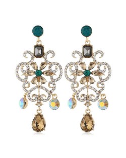 Vintage Royal Fashion Hollow Floral Pattern Alloy Women Statement Earrings