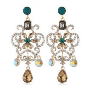 Vintage Royal Fashion Hollow Floral Pattern Alloy Women Statement Earrings