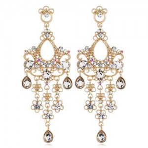 Rhinestone Vintage Floral Dangling Fashion Women Alloy Earrings