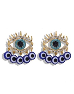 Rhinestone Embellished Blue Eye Design High Fashion Women Statement Earrings