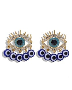 Rhinestone Embellished Blue Eye Design High Fashion Women Statement Earrings