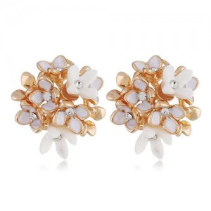 Sweet Girl Fashion Flowers Ball Design Women Costume Earrings - White