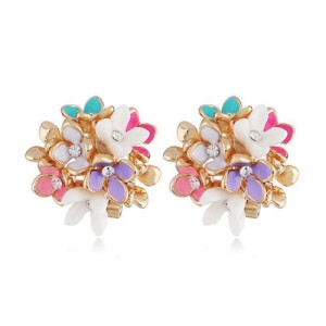 Sweet Girl Fashion Flowers Ball Design Women Costume Earrings - Multicolor
