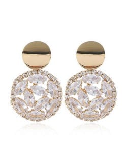 Shining Rhinestone Round Design Korean Fashion Women Alloy Earrings