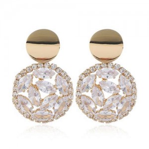 Shining Rhinestone Round Design Korean Fashion Women Alloy Earrings