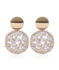 Shining Rhinestone Round Design Korean Fashion Women Alloy Earrings