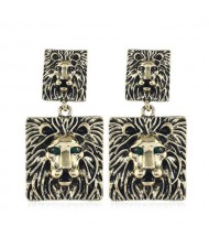 Square Lion Theme Vintage Fashion Women Alloy Costume Earrings