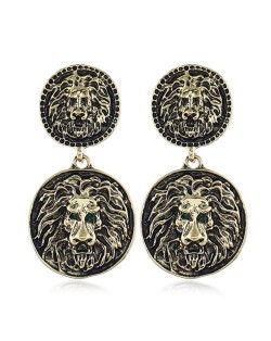 Vintage Round Shape Lion Heads Design Western Fashion Women Alloy Earrings