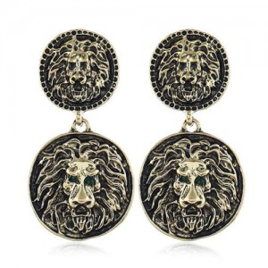 Vintage Round Shape Lion Heads Design Western Fashion Women Alloy Earrings