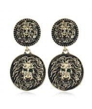 Vintage Round Shape Lion Heads Design Western Fashion Women Alloy Earrings