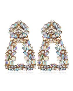 Rhinestone Floral Trapezoid Design High Fashion Women Alloy Earrings - White