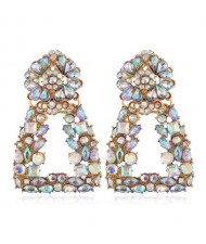 Rhinestone Floral Trapezoid Design High Fashion Women Alloy Earrings - White
