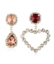 Shining Rhinestone Heart Asymmetric Design Wedding Fashion Women Alloy Earrings