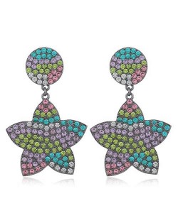 Shining Rainbow Colors Rhinestone Star High Fashion Women Alloy Earrings - Green