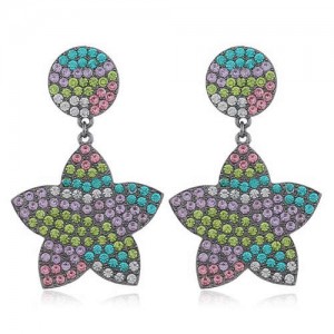 Shining Rainbow Colors Rhinestone Star High Fashion Women Alloy Earrings - Green