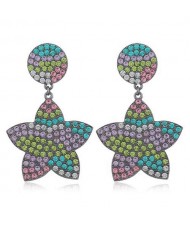 Shining Rainbow Colors Rhinestone Star High Fashion Women Alloy Earrings - Green