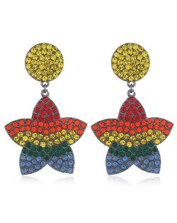 Shining Rainbow Colors Rhinestone Star High Fashion Women Alloy Earrings - Yellow
