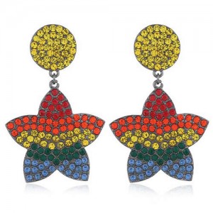Shining Rainbow Colors Rhinestone Star High Fashion Women Alloy Earrings - Yellow