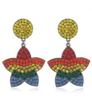 Shining Rainbow Colors Rhinestone Star High Fashion Women Alloy Earrings - Yellow
