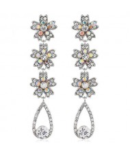 Shing Flowers Cluster and Waterdrop Dangling Fashion Women Alloy Earrings - Silver