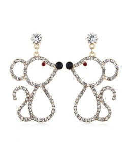 Shining Fashion Cute Mouse Design Korean Fashion Women Alloy Costume Earrings - Golden