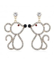 Shining Fashion Cute Mouse Design Korean Fashion Women Alloy Costume Earrings - Golden